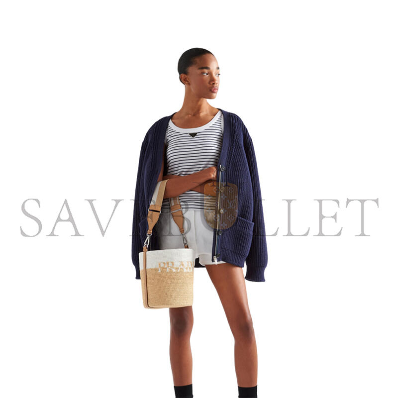 Pra*a crochet and leather mini-bucket bag 1be063 (25*23*20cm)
